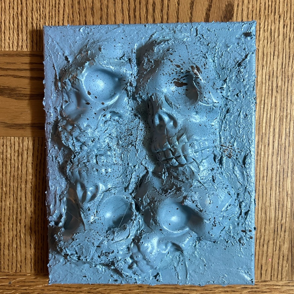 Textured Blue Skull Art Piece